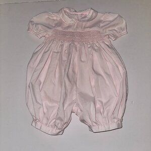 Petit Ami Pink Smocked French Bubble Romper 9M 9 Months Baby Girls EUC